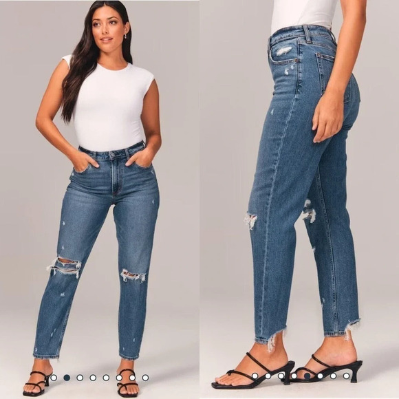 Abercrombie & Fitch Curve Love Mom High Rise Distressed Jeans 27/ 4 Regular - Picture 1 of 15